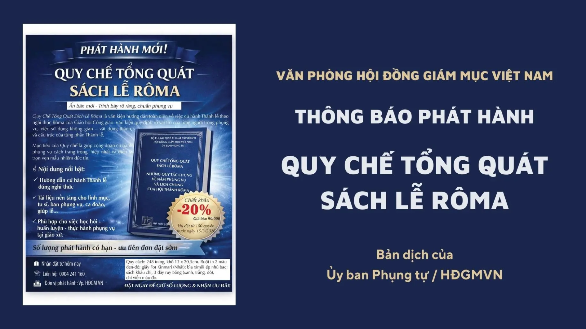 Văn phòng Hội đồng Giám mục thông báo phát hành: Quy chế tổng quát Sách lễ Rôma